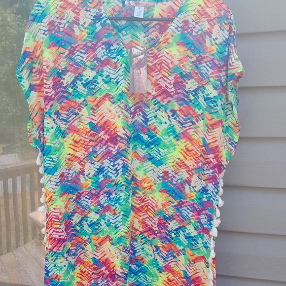 Vibrant Rainbow Chevron Tassel Swim Cover-Up Medium - Picture 4 of 10